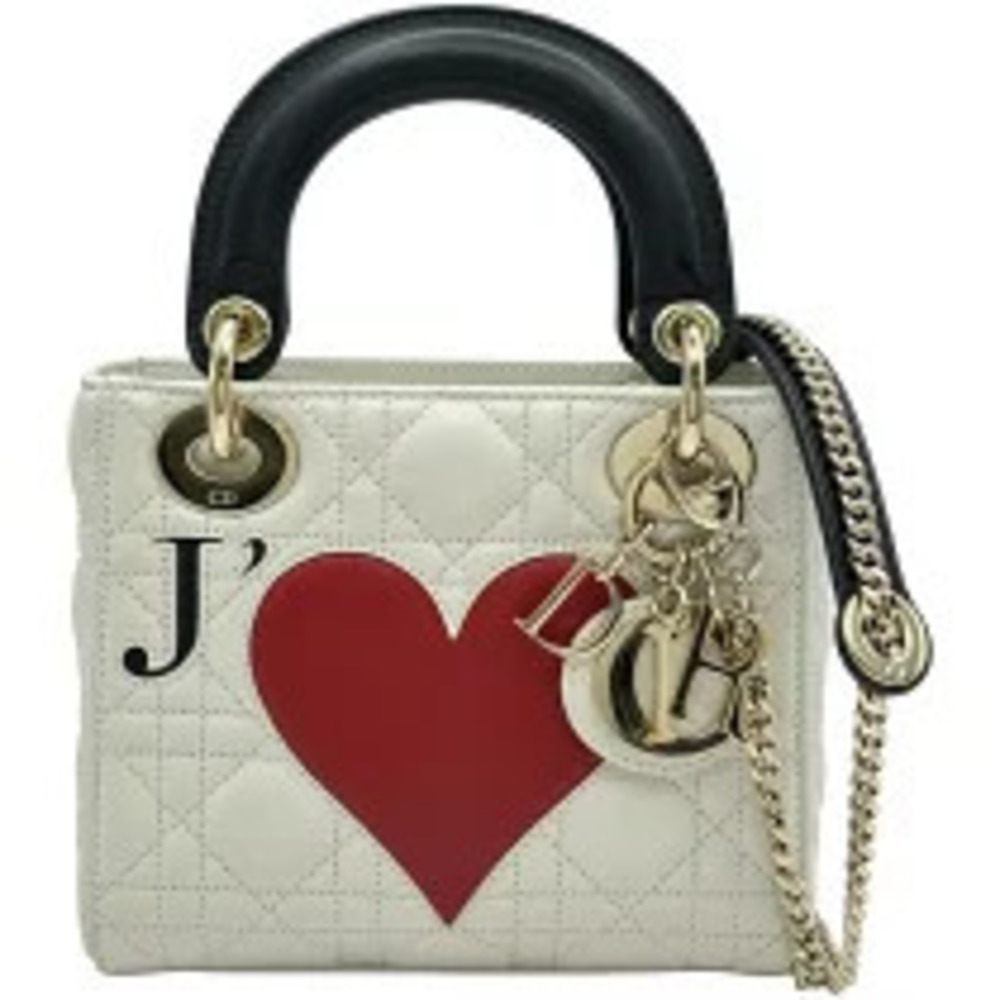 Christian Dior Lady Amour White Black Lambskin Shoulder Bag